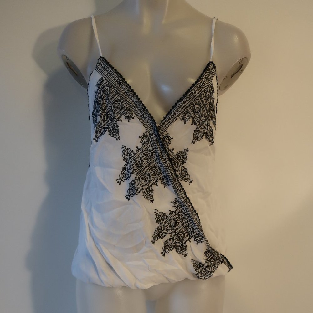 Womens Chelsea Flower White, Black Print Blouson Tank M *